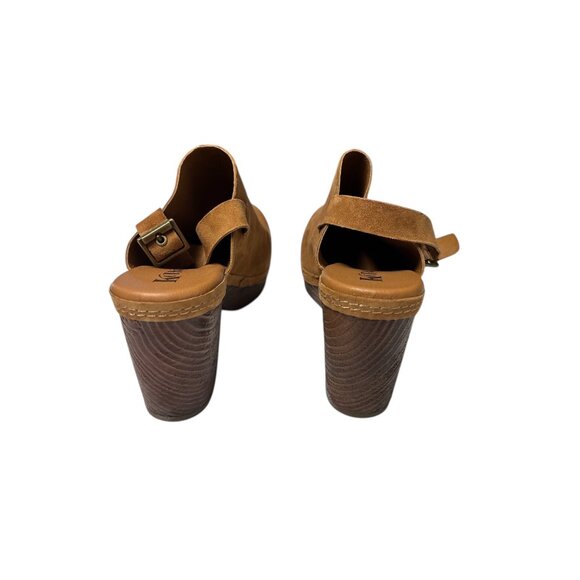 Korks Womens Tan Suede Platform Block Heel Mules With Adjustable Strap - Picture 5 of 10